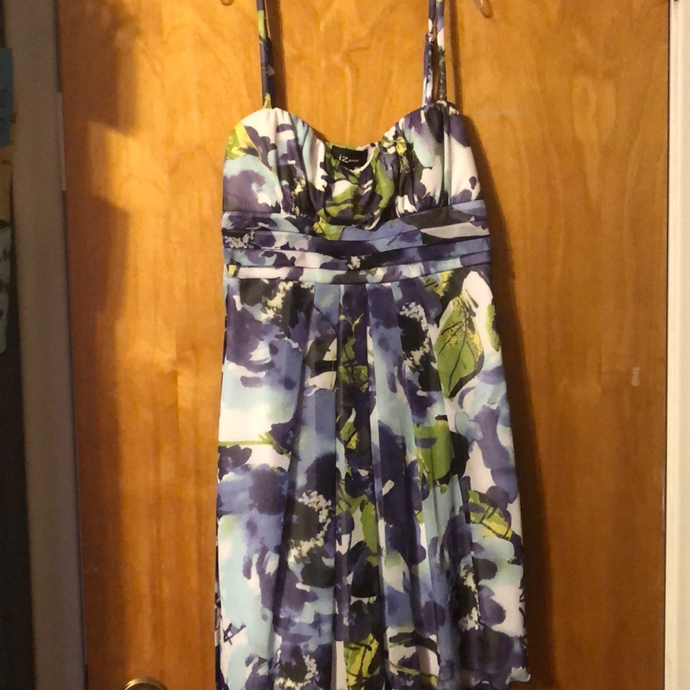 Blue, green, purple and white dress